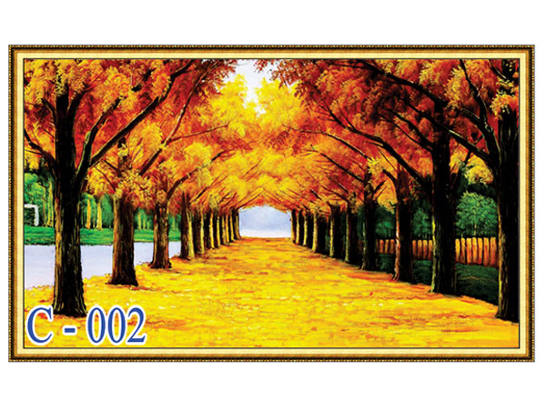 Tranh gạch phong cảnh con đường lá vàng C-002