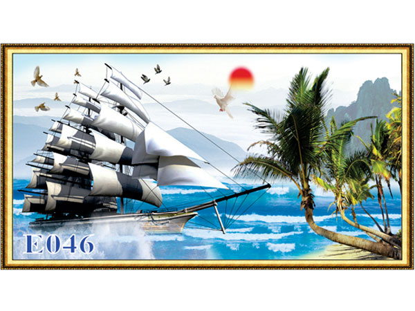 Tranh gạch phong cảnh thuyền và biển E-046