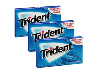 Trident Gum không đường vị bạc hà màu xanh nước biển Original Flavor hộp 15 gói
