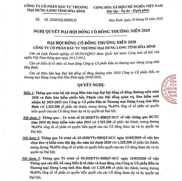 Công bố thông tin Đại hội cổ đông thường niên năm 2020