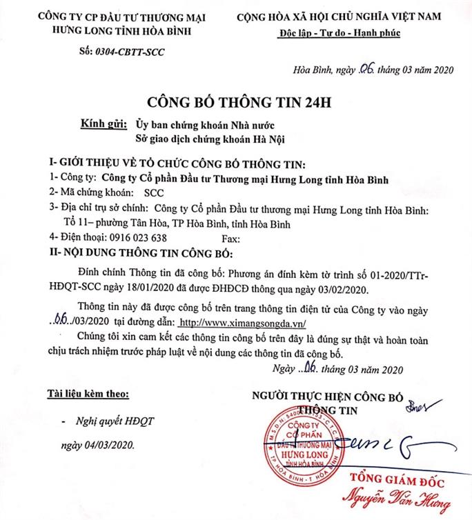 Đính chính thông tin đã công bố tại: Phương án đính kèm tờ trình số 01-2020/TTr-HĐQT-SCC