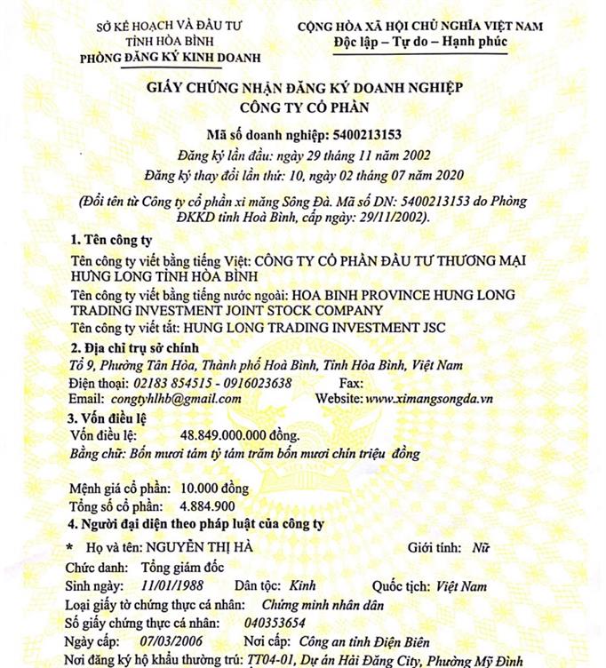 Thông báo thay đổi đăng ký kinh doanh lần thứ 10