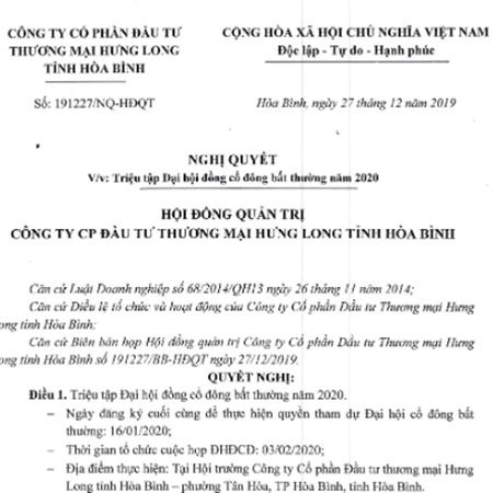 Mời họp Đại hội cổ đông bất thường Công ty năm 2020