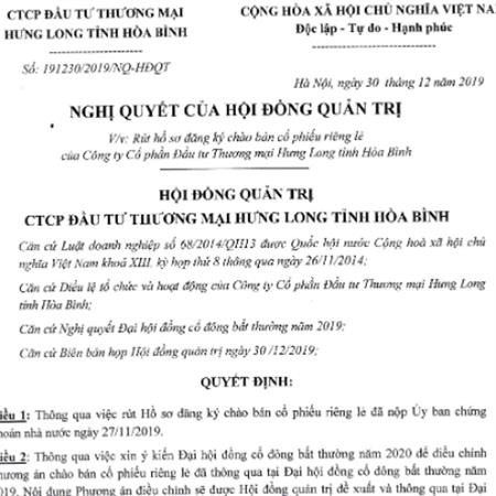 Nghị quyết của HĐQT về việc rút hồ sơ đăng ký chào bán cổ phiếu riêng lẻ của Công ty