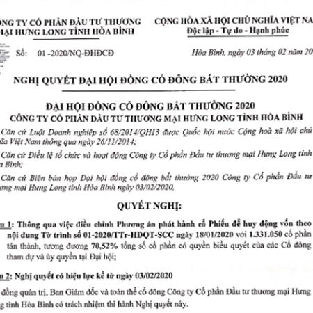 Công bố thông tin Nghị quyết họp ĐHCĐ số 01-2020-NQ-ĐHĐCĐ ngày 03.02.2020