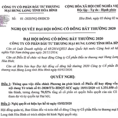 Công bố thông tin Nghị quyết họp ĐHCĐ bất thường ngày 03.02.2020