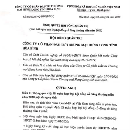 Công bố thông tin lùi ngày họp ĐHCĐ thường niên 2020