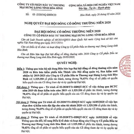 Công bố thông tin Đại hội cổ đông thường niên năm 2020