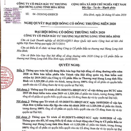 Thông báo Nghị quyết ĐHĐCĐ số 034-2020/NQĐHĐCĐ