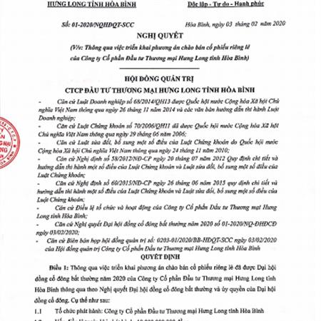 Công bố nội dung đầy đủ của Nghị quyết 01-2020/NQHĐQT- SCC ngày 03/2/2020