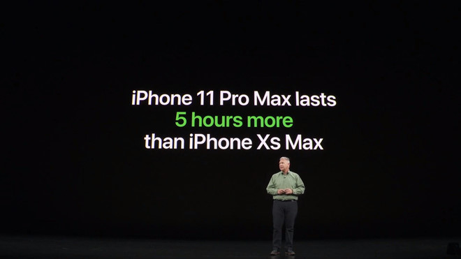 Dung lượng pin trên iPhone 11 Pro Max được tăng đáng kể so với phiên bản tiền nhiệm làm vui lòng iFan. (Nguồn: Apple)