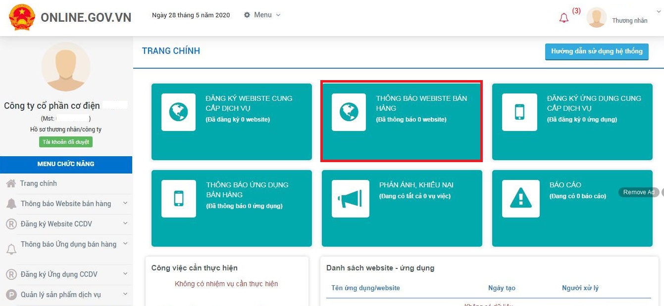 Thông báo website với Bộ Công thương - Thiết kế website Bắc Việt