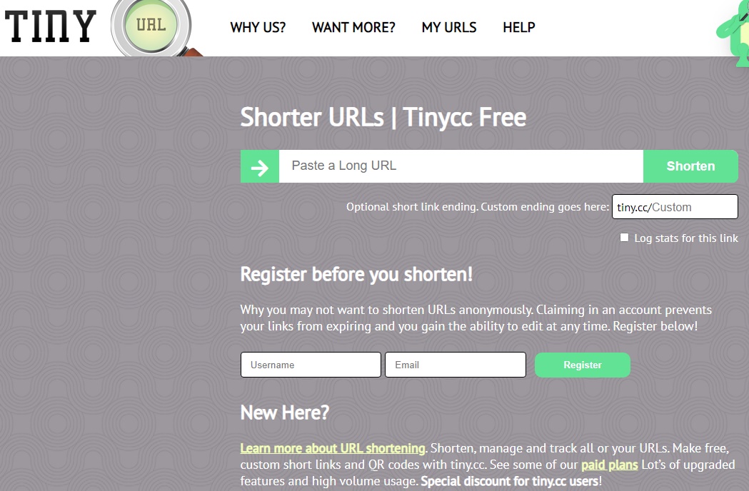 Tinycc là website rút gọn link không được sử dụng nhiều