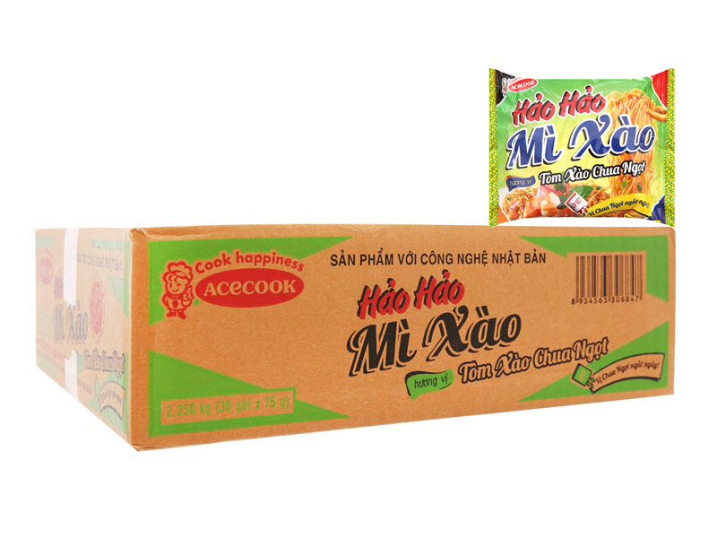 Thùng mì gói Hảo Hảo mì xào khô tôm xào chua ngọt (30 Gói/Thùng) 
