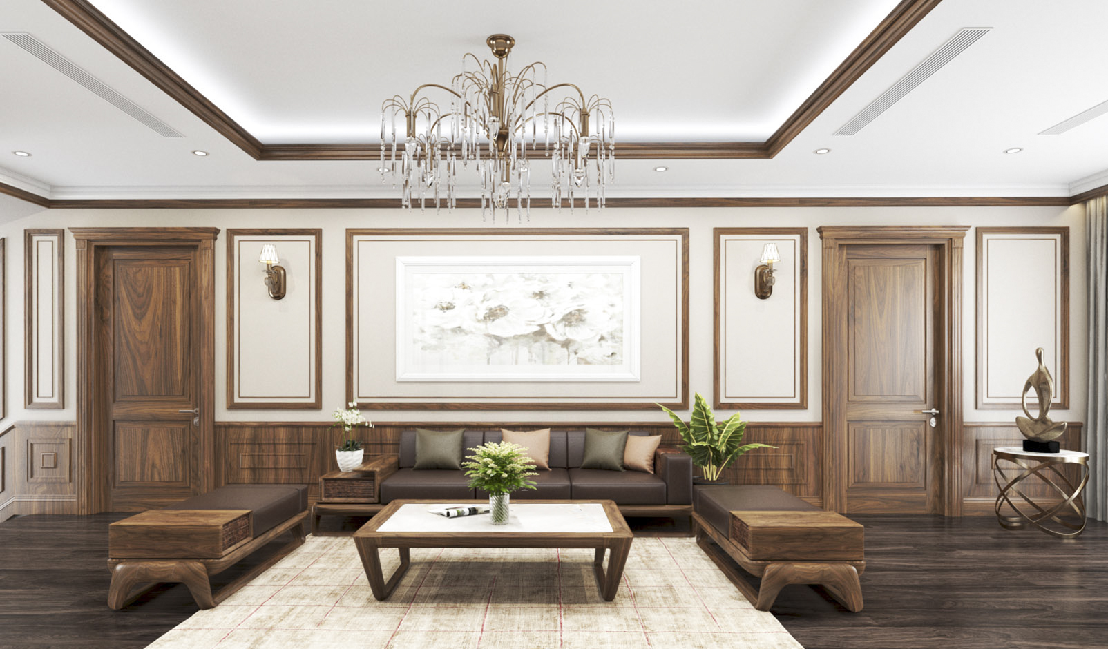 Trang trí phòng khách bằng đèn chùm tăng vẻ đẹp sang trọng