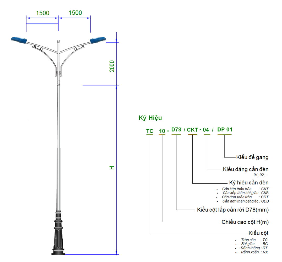 Cột đèn cao áp cần kép tối ưu cho đường phố 3