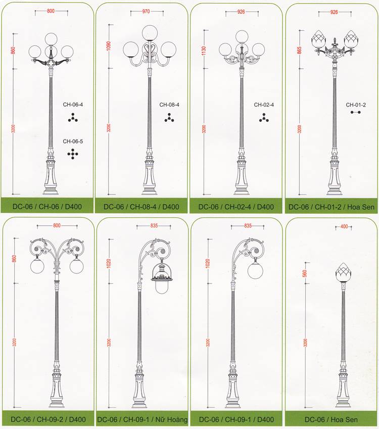 cột đèn sân vườn DC06 lắp tay chùm 4 bóng