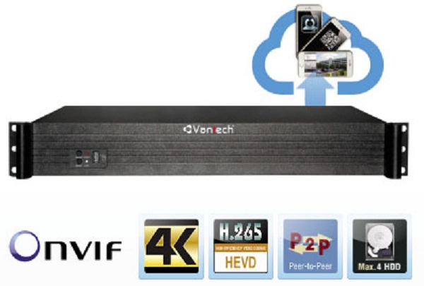 Đầu ghi IP Vantech VP-3645H265 36 kênh HD 4K, 4 Sata, H.265, Cloud, Onvif (Goolink)