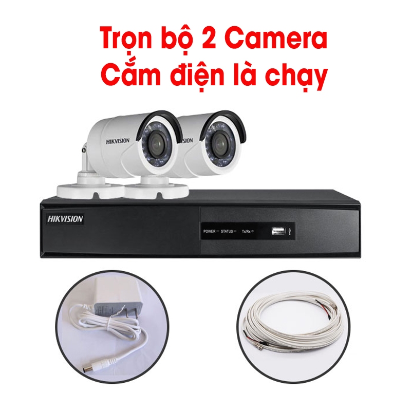 Trọn bộ 2 Camera DS-2CE16C0T-IR + Đầu ghi hình HIKVISION bao gồm: