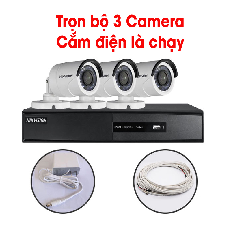 Trọn bộ 3 Camera DS-2CE16C0T-IR + Đầu ghi hình HIKVISION bao gồm: