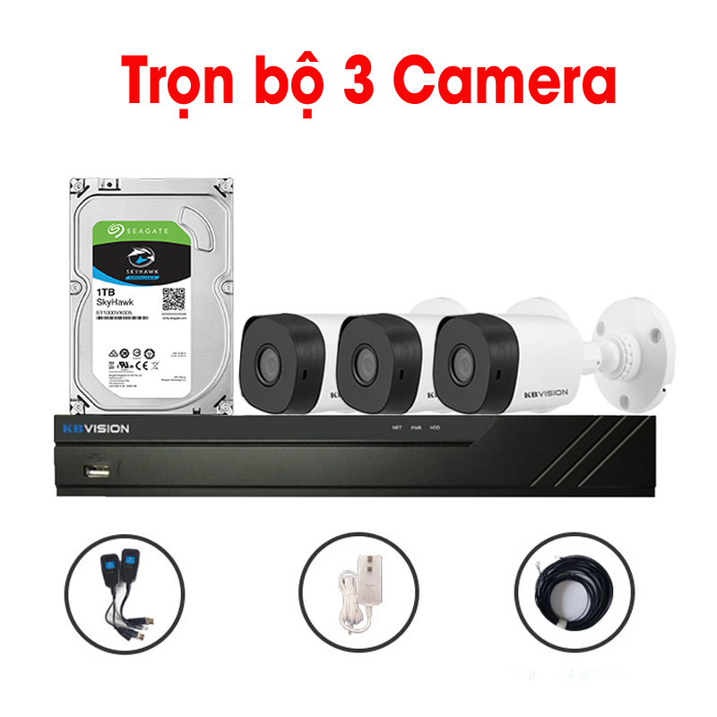 Trọn bộ 3 Camera KX-1001CV4 + 1 Đầu ghi hình 4 kênh KBVISION độ phân giải 1 Megapixel bao gồm