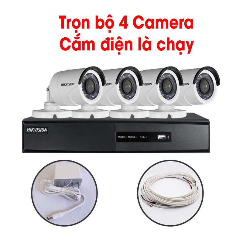 Trọn bộ 4 Camera DS-2CE16C0T-IR + Đầu ghi hình HIKVISION bao gồm: