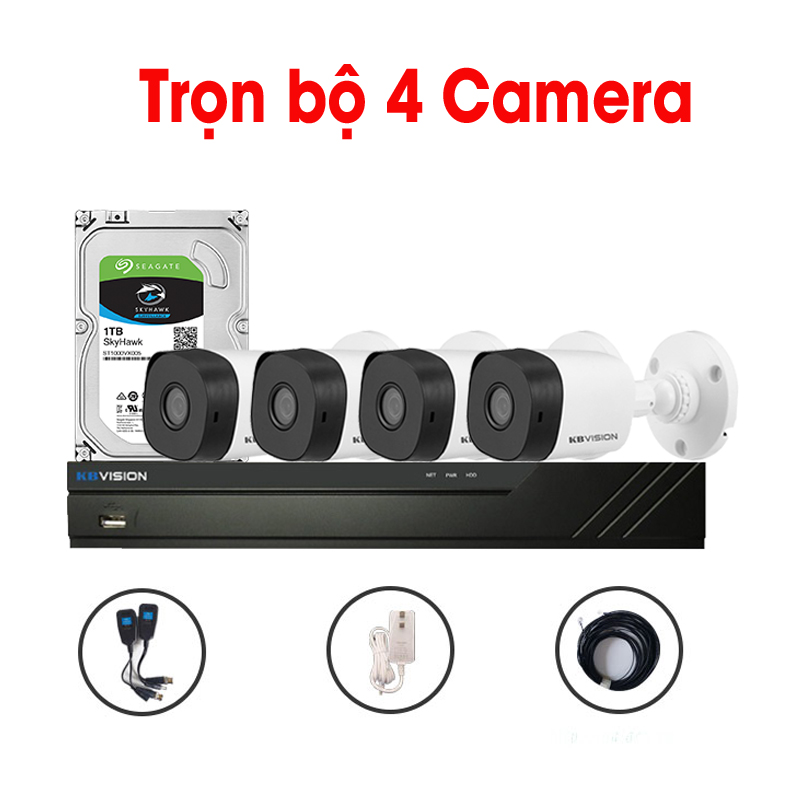 Trọn bộ 4 Camera KX-1001CV4 + 1 Đầu ghi hình 4 kênh KBVISION độ phân giải 1 Megapixel bao gồm