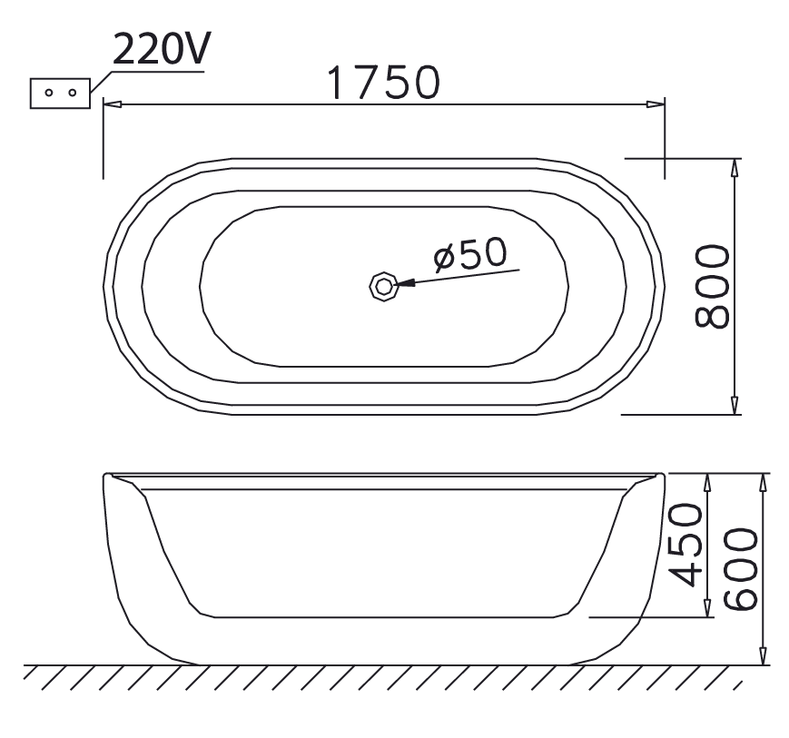 Bản vẽ bồn tắm đơn lập MT0770 Caesar