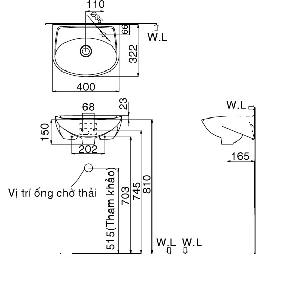 Bản vẽ bồn rửa mặt lavabo INAX L280V