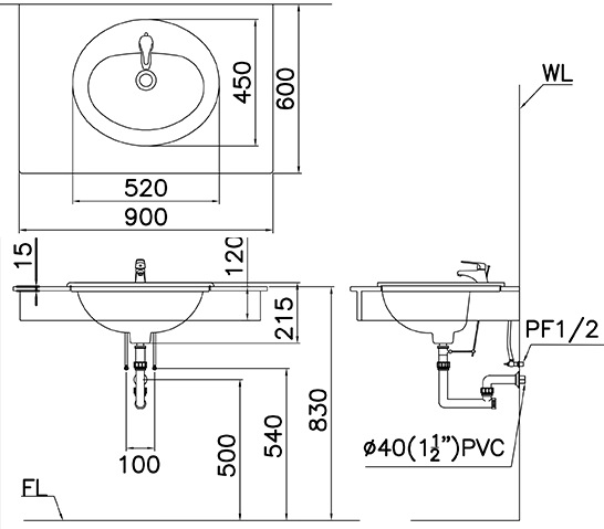 Chậu rửa lavabo Caesar L5018 âm bàn dương vành