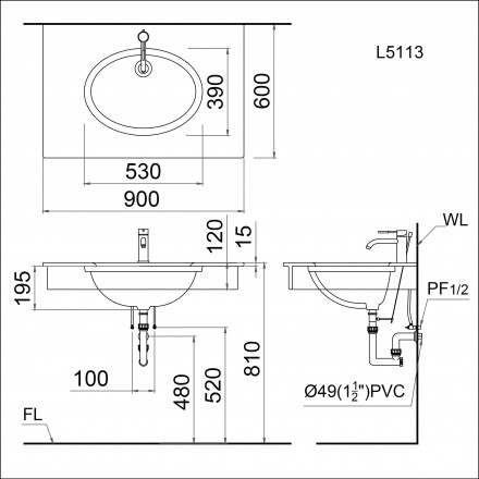 Bản vẽ kỹ thuật chậu Caesar L5113