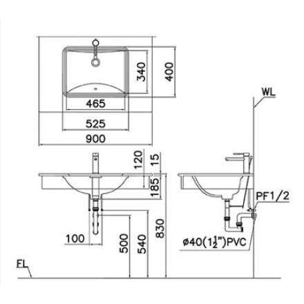 Bản vẽ kỹ thuật lavabo Caesar L5125