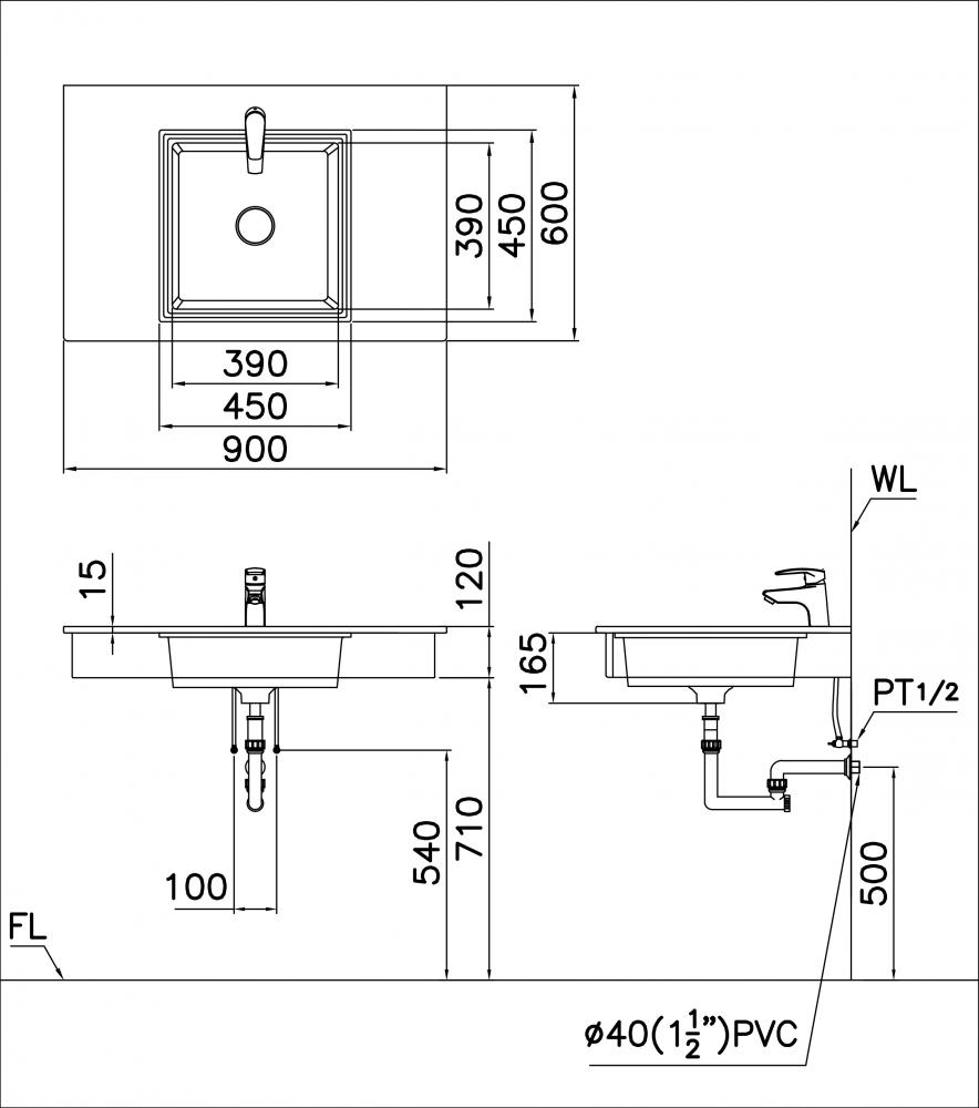 Bản vẽ kỹ thuật chậu Caesar LF 5128