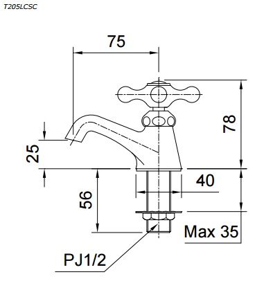 Bản vẽ kỹ thuật vòi lavabo T205LCSC TOTO