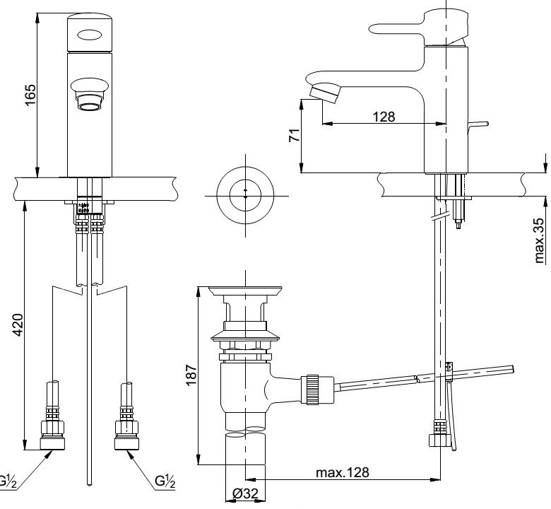 Bản vẽ kỹ thuật vòi lavabo TOTO DL342