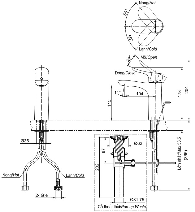 Bản vẽ kỹ thuật vòi TOTO TLG01301V