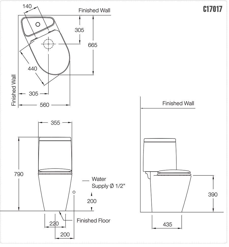 ​Bản vẽ kỹ thuật bồn cầu Cotto C17017