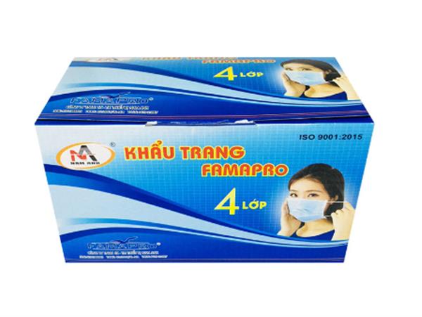 Khẩu trang kháng khuẩn 4 lớp Nam Anh Famapro hộp 50 cái màu xanh
