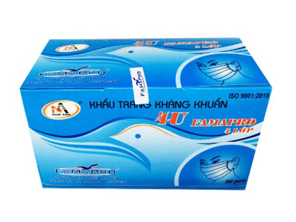 Khẩu trang kháng khuẩn 4 lớp Nam Anh 4U Famapro hộp 50 cái màu xanh