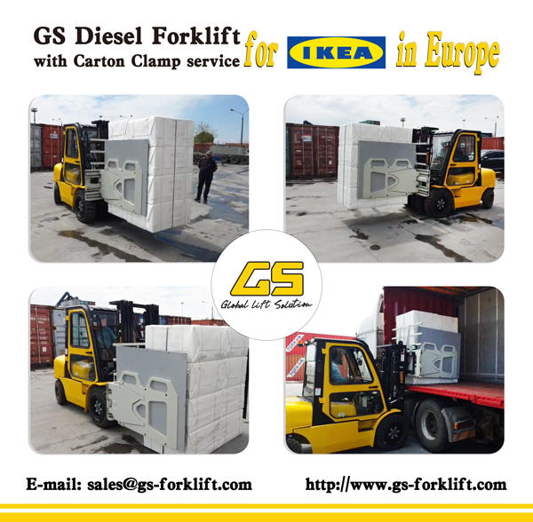 GS Diesel Forklift with Carton Clamp service for IKEA in Europe