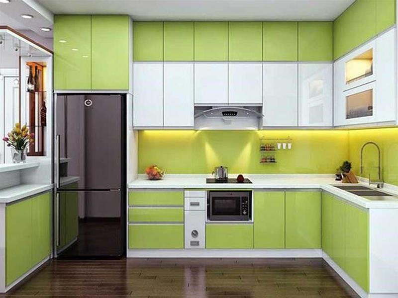 Tủ bếp Acrylic màu xanh lá