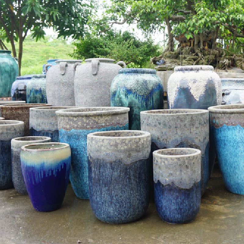 Chậu cây cảnh bằng gốm tráng men ngọc