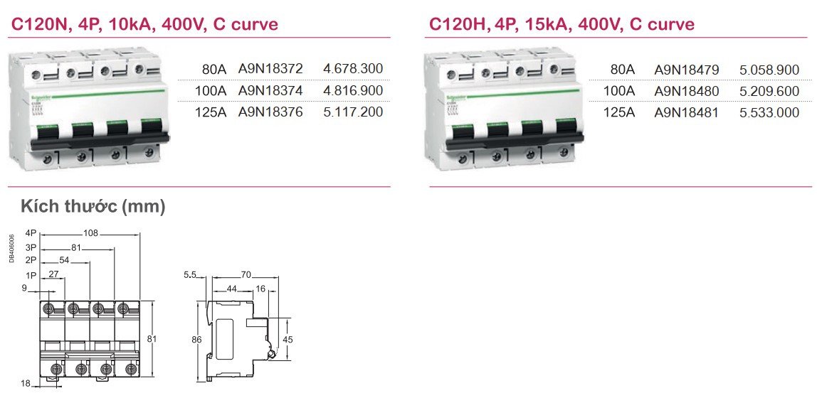 Cầu dao tự động Acti9 - MCB C120N & C120H 3