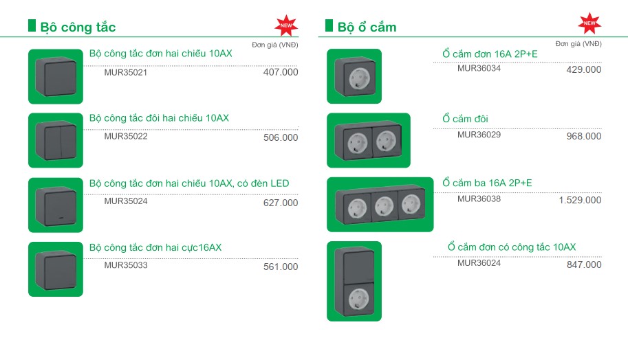 Báo giá Công tắc ổ cắm Mureva Schneider