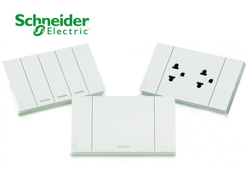 Công tắc ổ cắm AvatarOn A Schneider Electric hình chữ nhật với thiết kế phẳng tràn viền